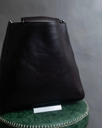 "GUCCI" Metal handle detail brown leather bag