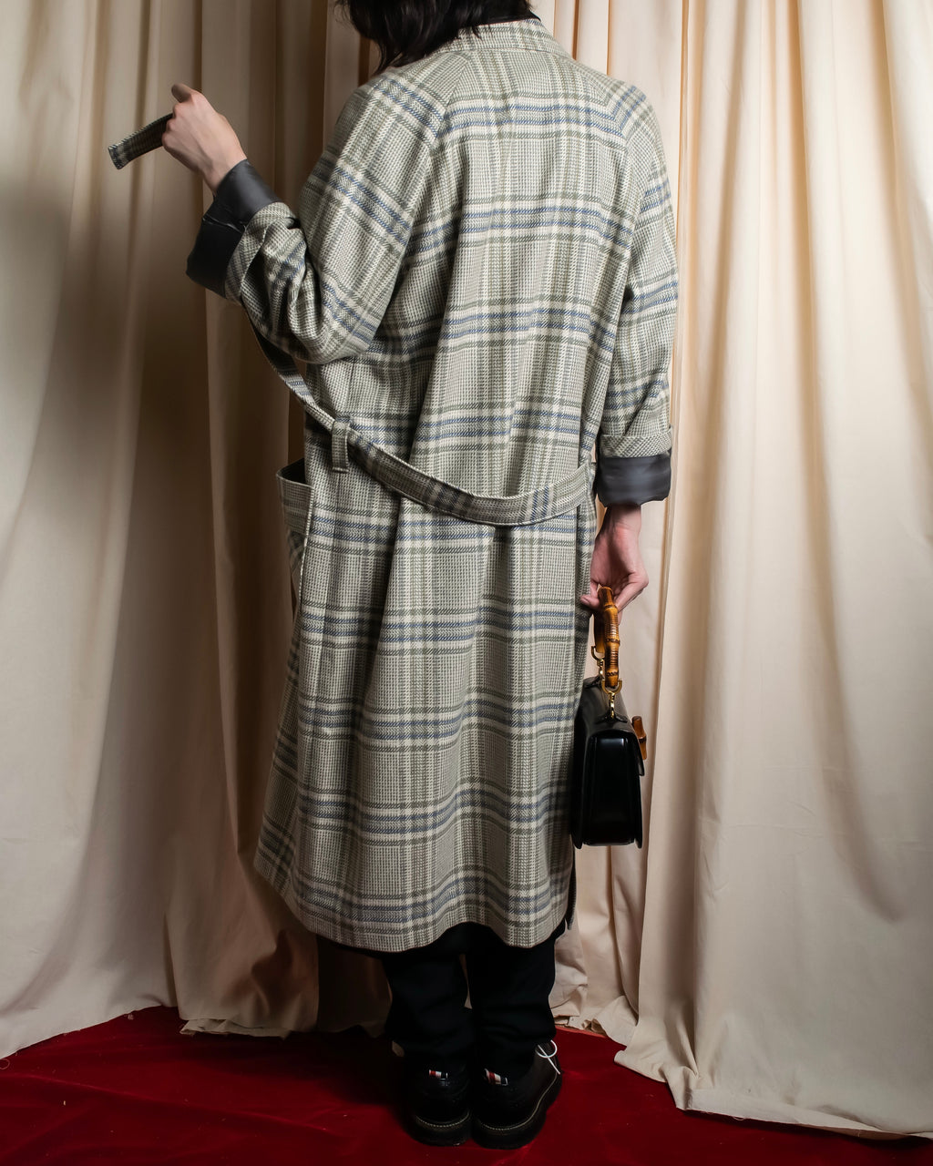 "PIERRE BALMAIN" Glen check belted gown coat