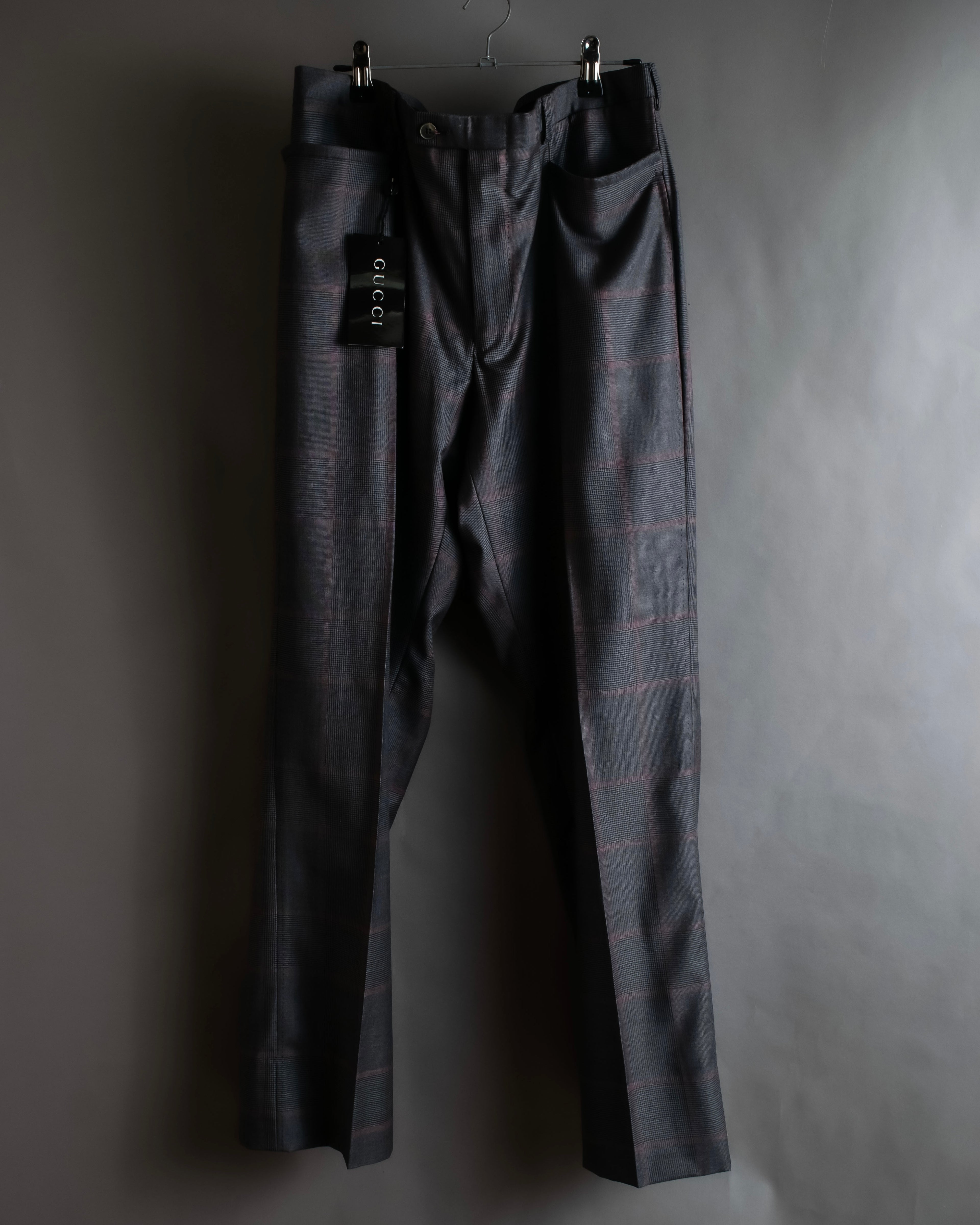 "GUCCI" Glen plaid wool wide tapered slacks