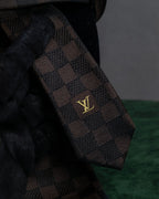 "LOUIS VUITTON" Damier check silk jacquard neck tie
