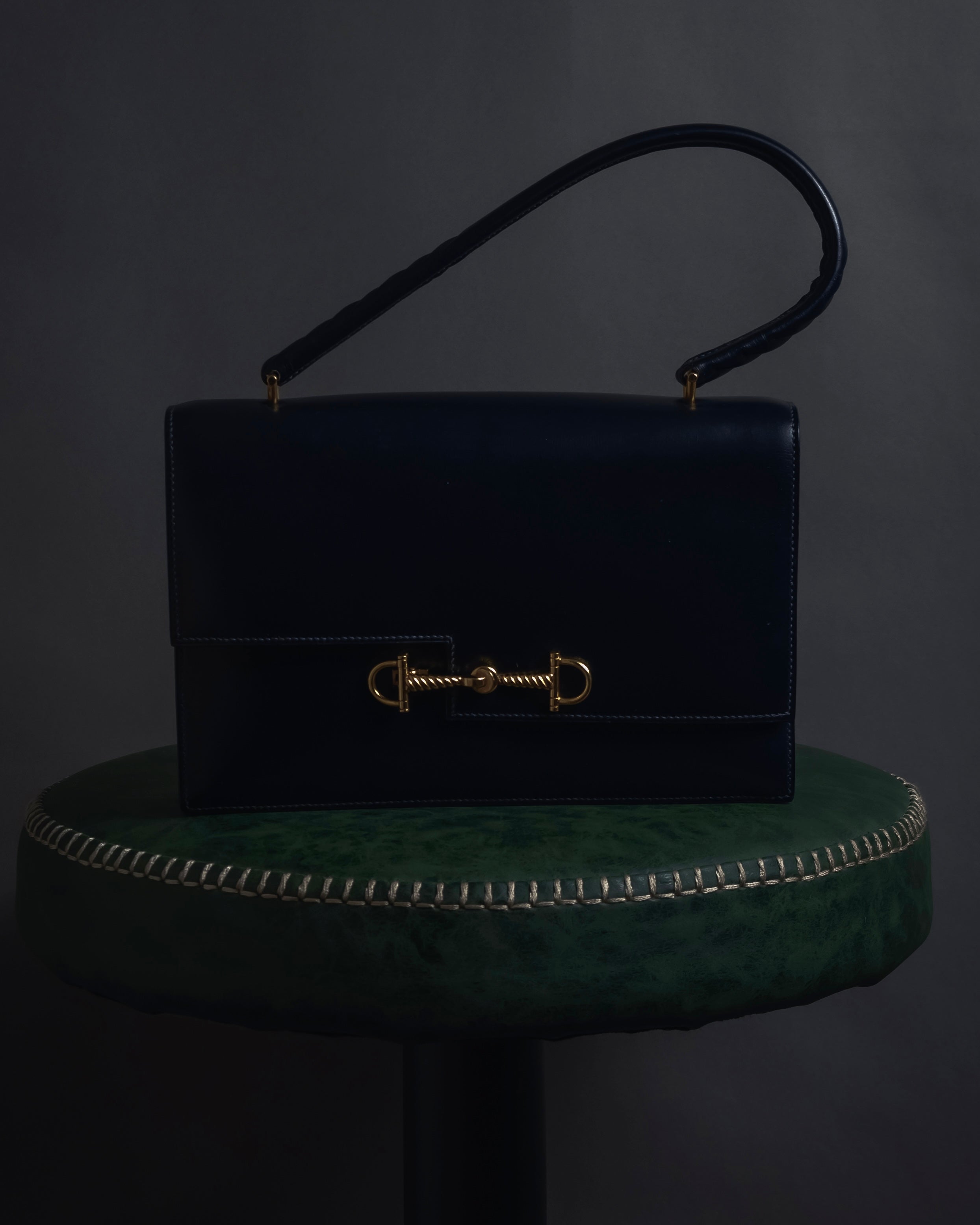 -SPECIAL- "HERMES" 60’s early sandrine box dark blue calf bit bag