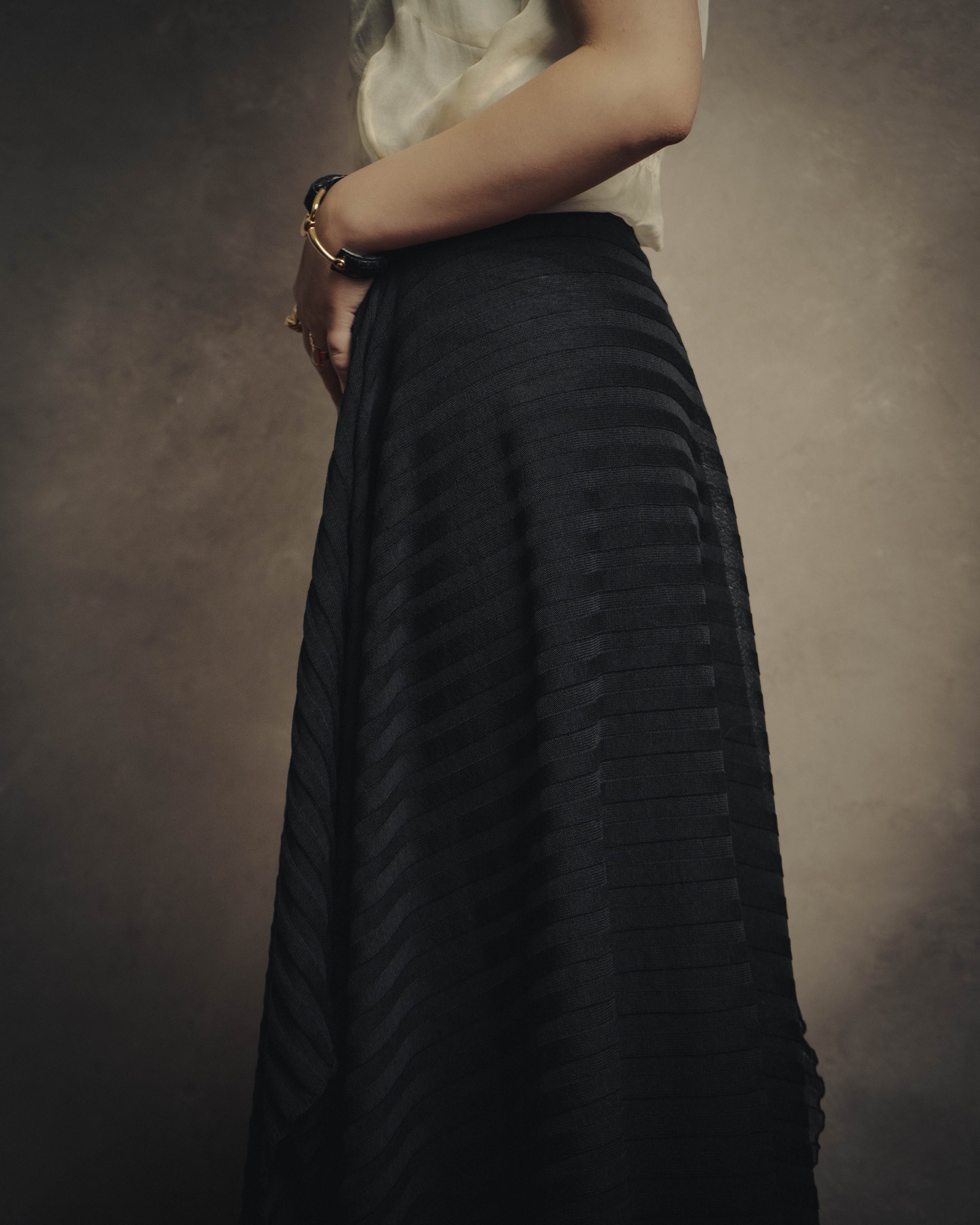 -SPECIAL- “Christian Dior“ 00’s-10’s Sheer ribbed asymmetric long skirt