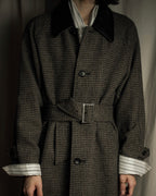 "tricot COMME des GARCONS" Leather collar design houndstooth pattern oversized long coat