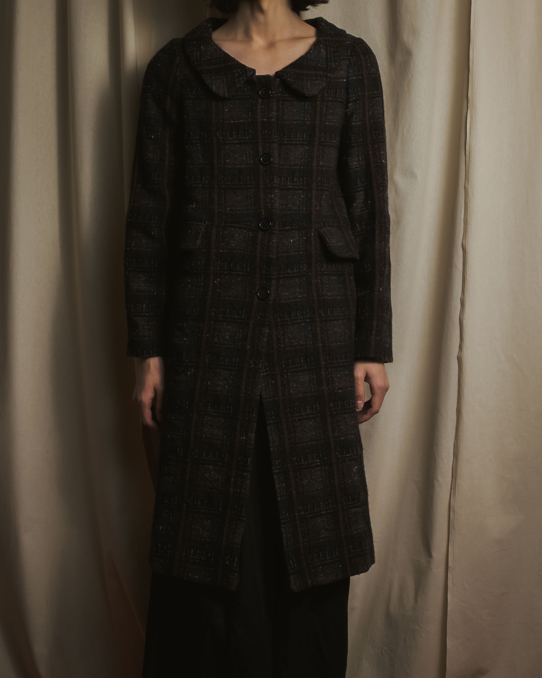 "MARNI" 90’s-00’s Textured plaid wool blend coat