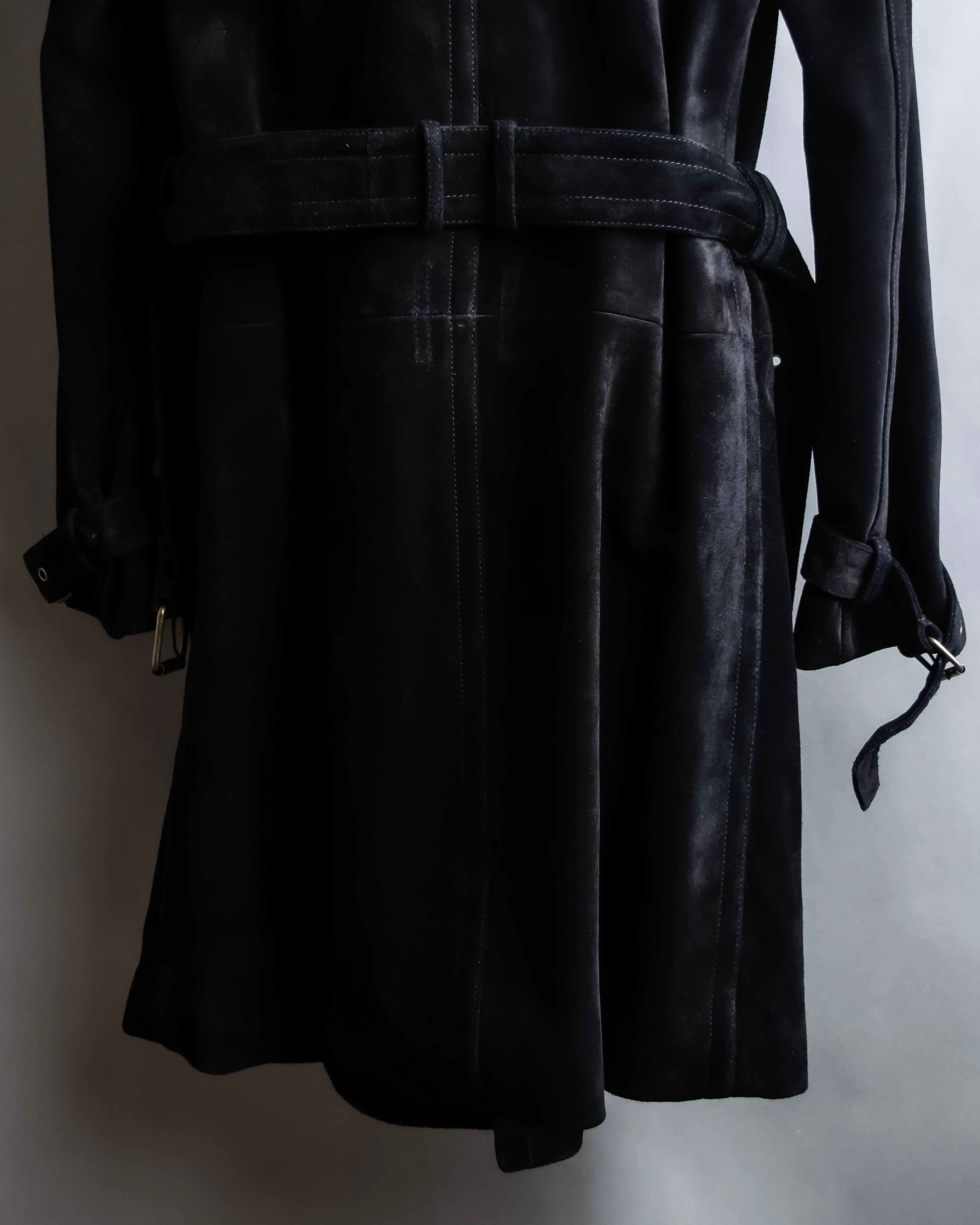 "Saint Laurent" 19AW gold studs design suede long coat