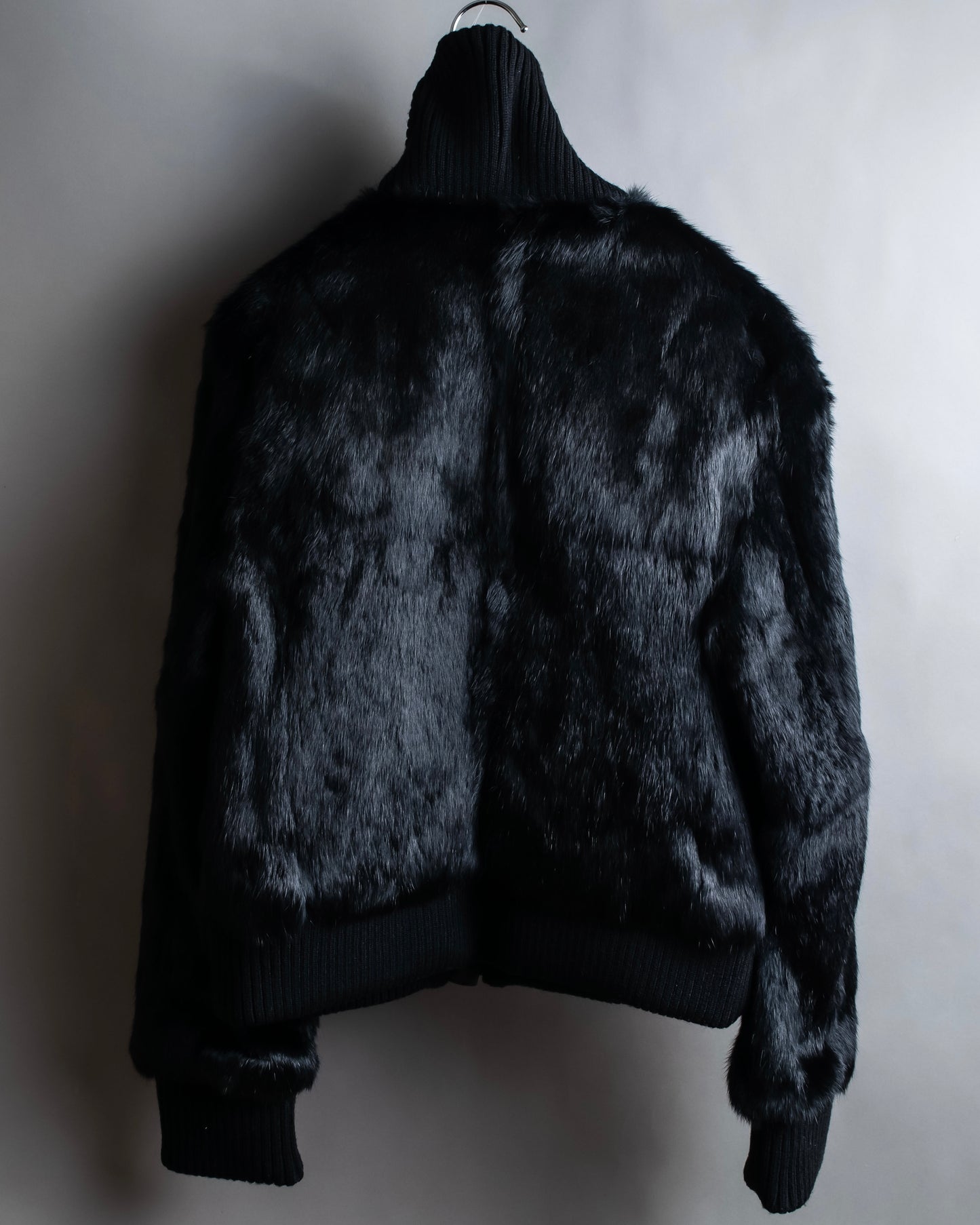 "DKNY" High neck ribbed fur double zip jacket