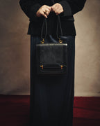 -SPECIAL- “HERMÈS” 80’s-90’s Camargue black leather and canvas shoulder bag
