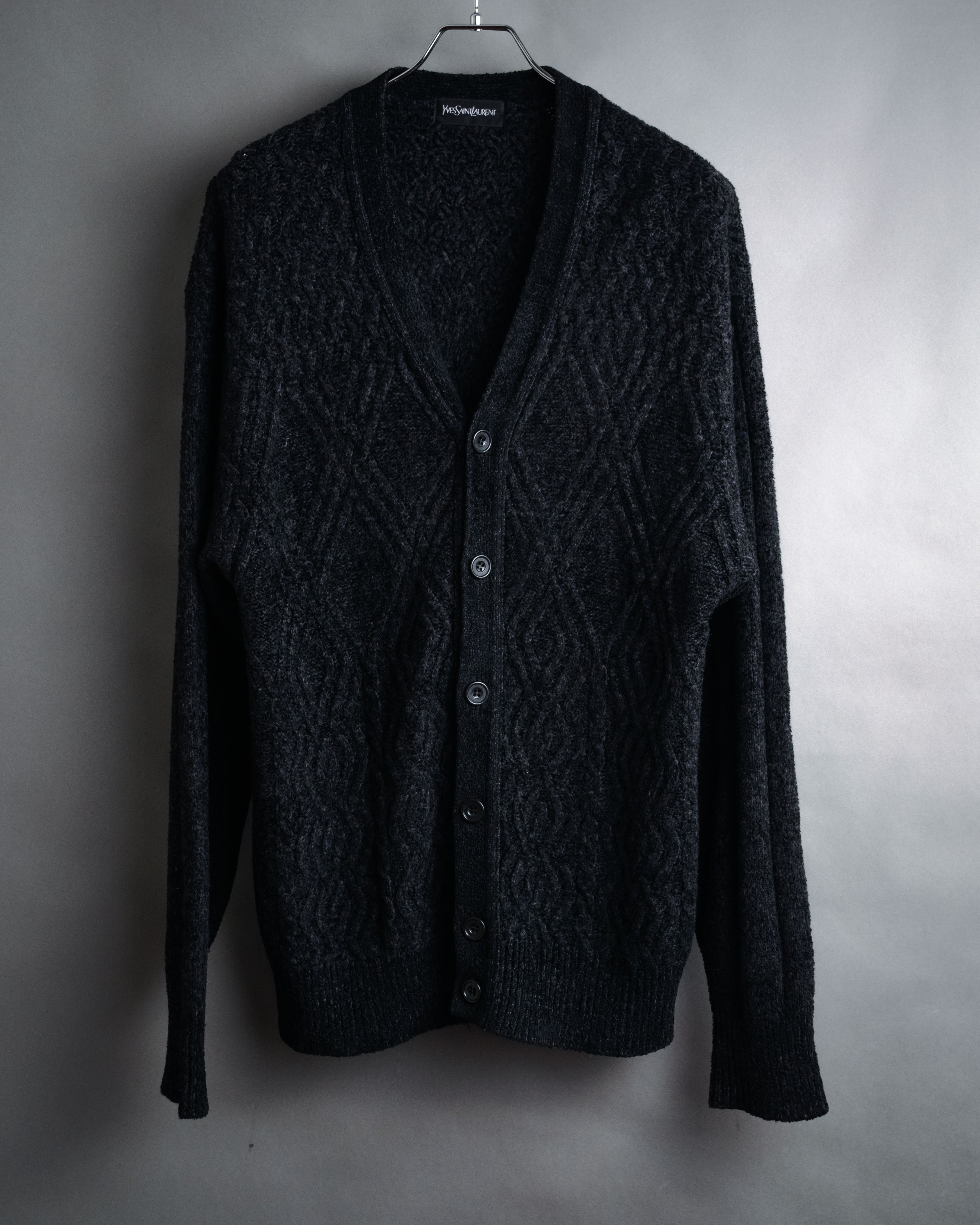“Yves Saint Laurent” 90’s Textured diamond pattern cardigan