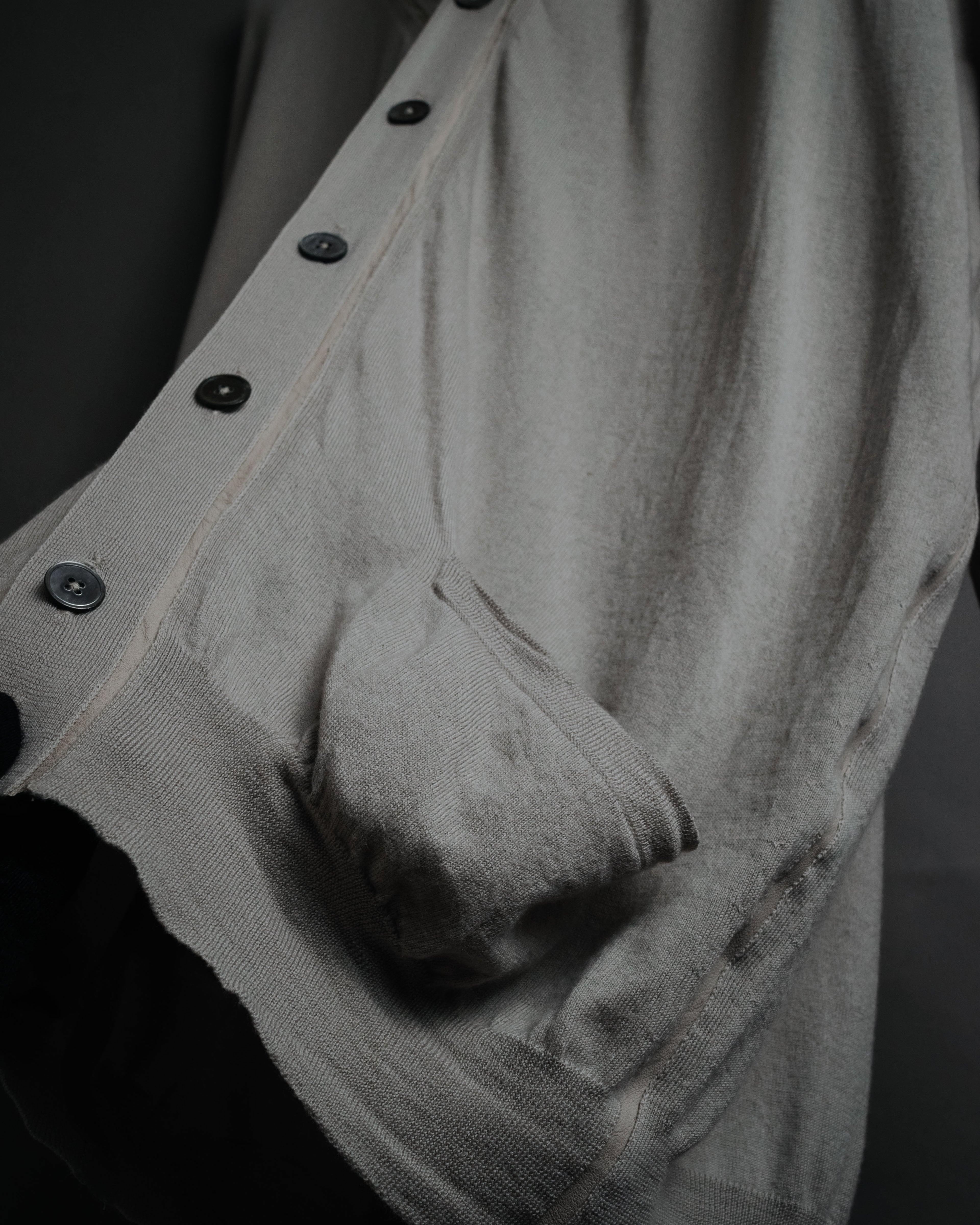 “HERMES” 2000’s Lambskin trimmed high gauge wool cardigan