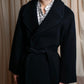 "Vintage large lapel design belted long gown coat"