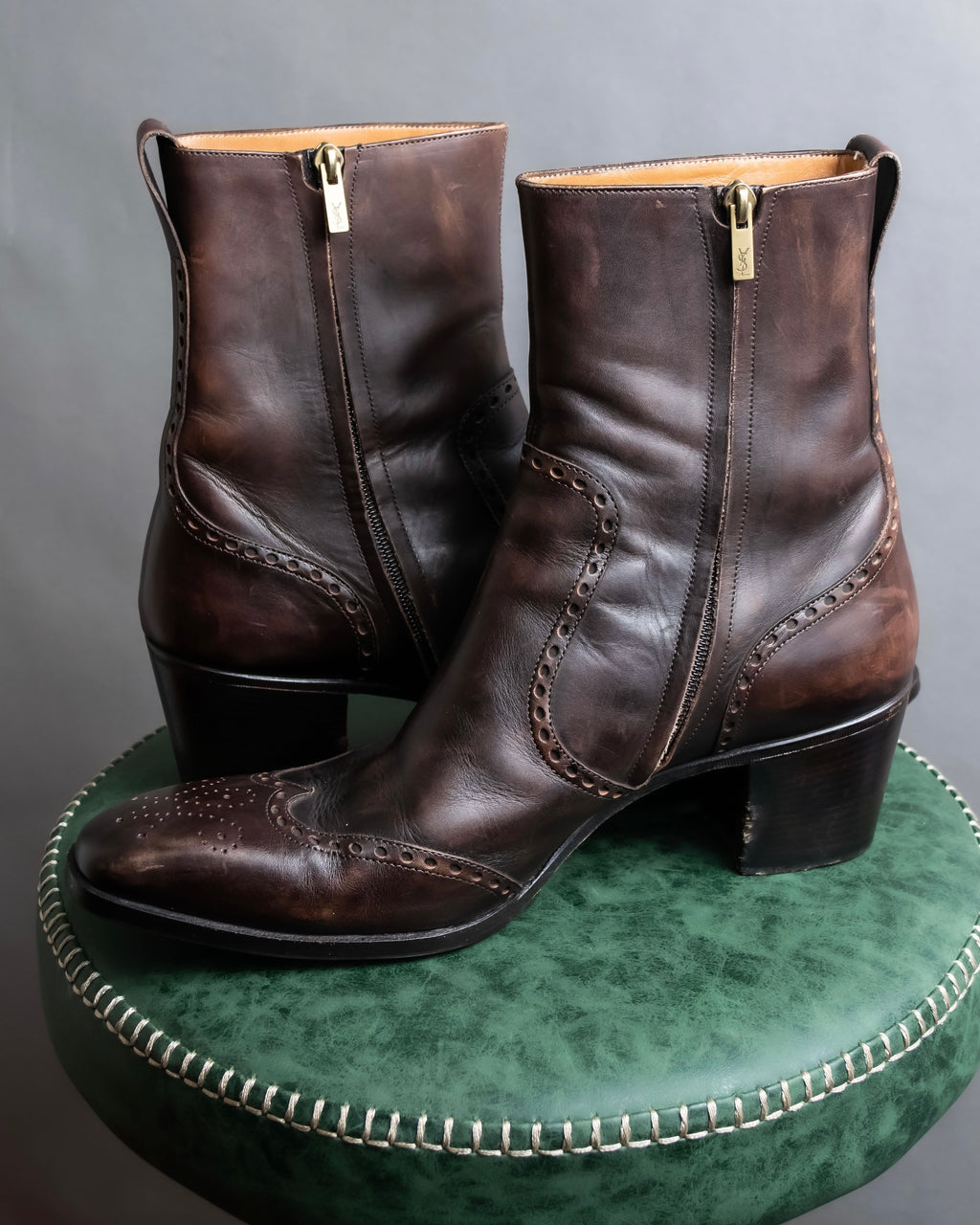 "YVES SAINT LAURENT" Medallion-embellished square heel boots