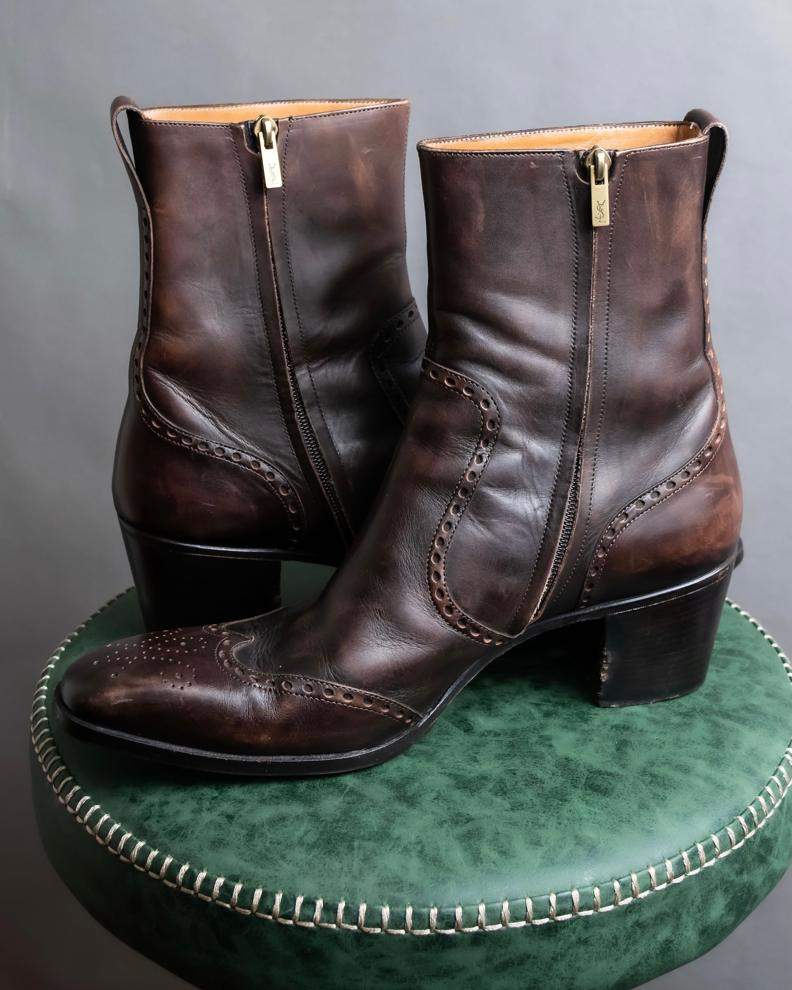 "YVES SAINT LAURENT" Medallion-embellished square heel boots