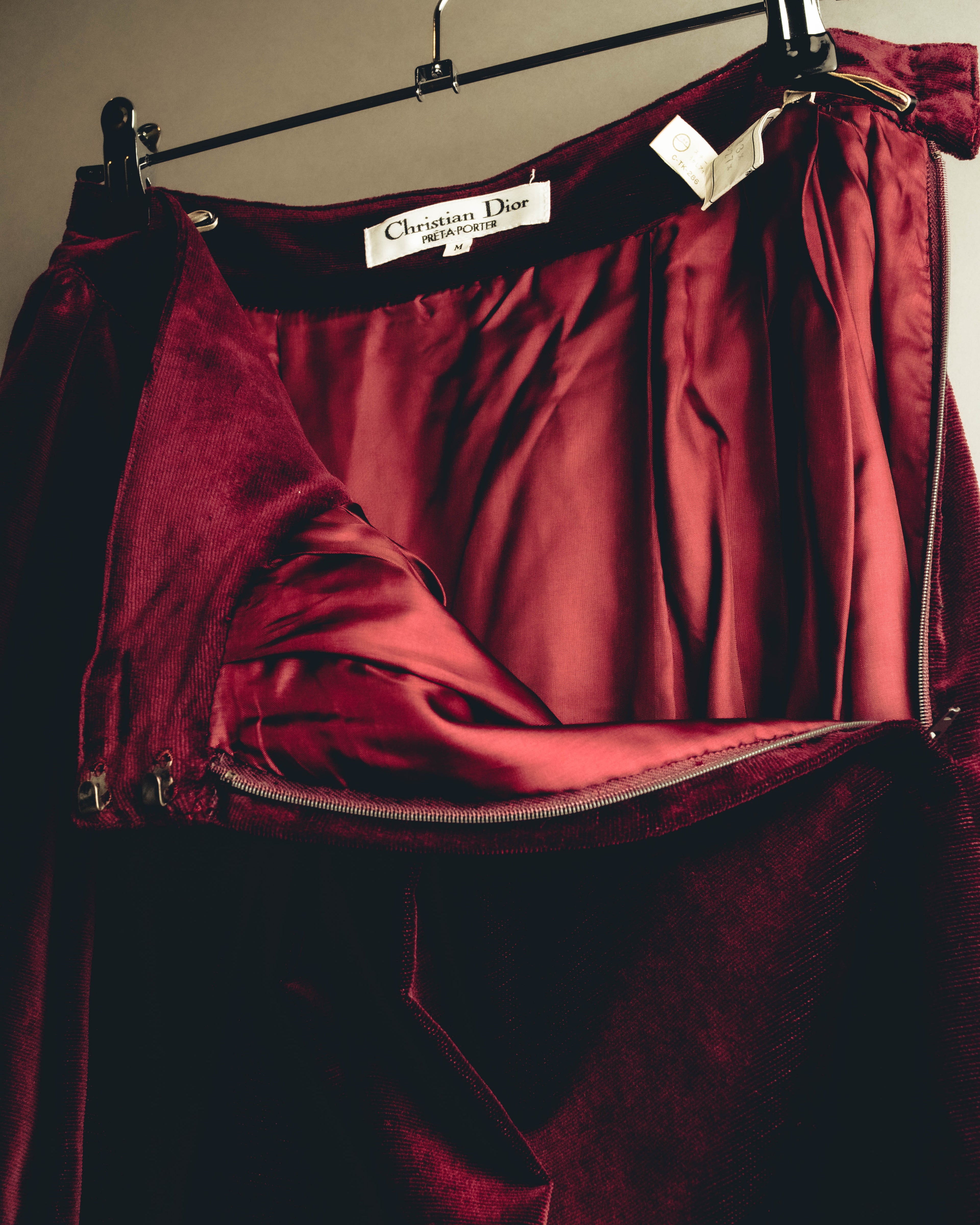 -SPECIAL- "Christian Dior" 80's-early 90's Burgundy velvet pleated skirt