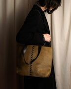 "YVES SAINT LAURENT" Hand-stitched design hair calf leather tote bag