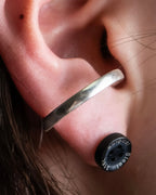 "CHANEL" Curved frame double combination silver earrings