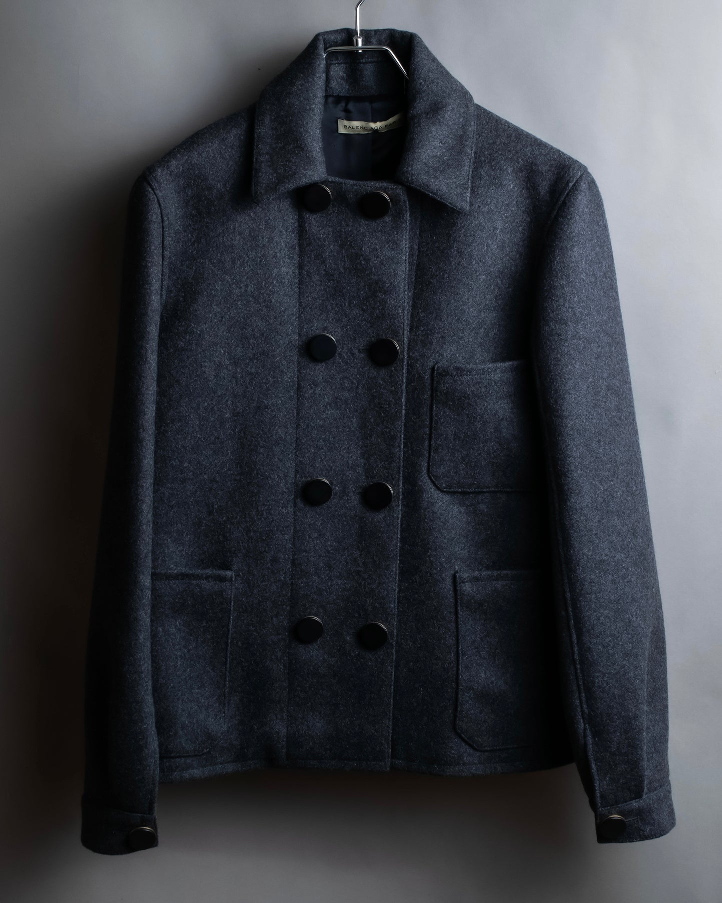 "BALENCIAGA" Double breasted Short length wool soutien collar jacket