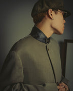 -SPECIAL- "Hermès" 80's-00's Leather collar tailored blazer