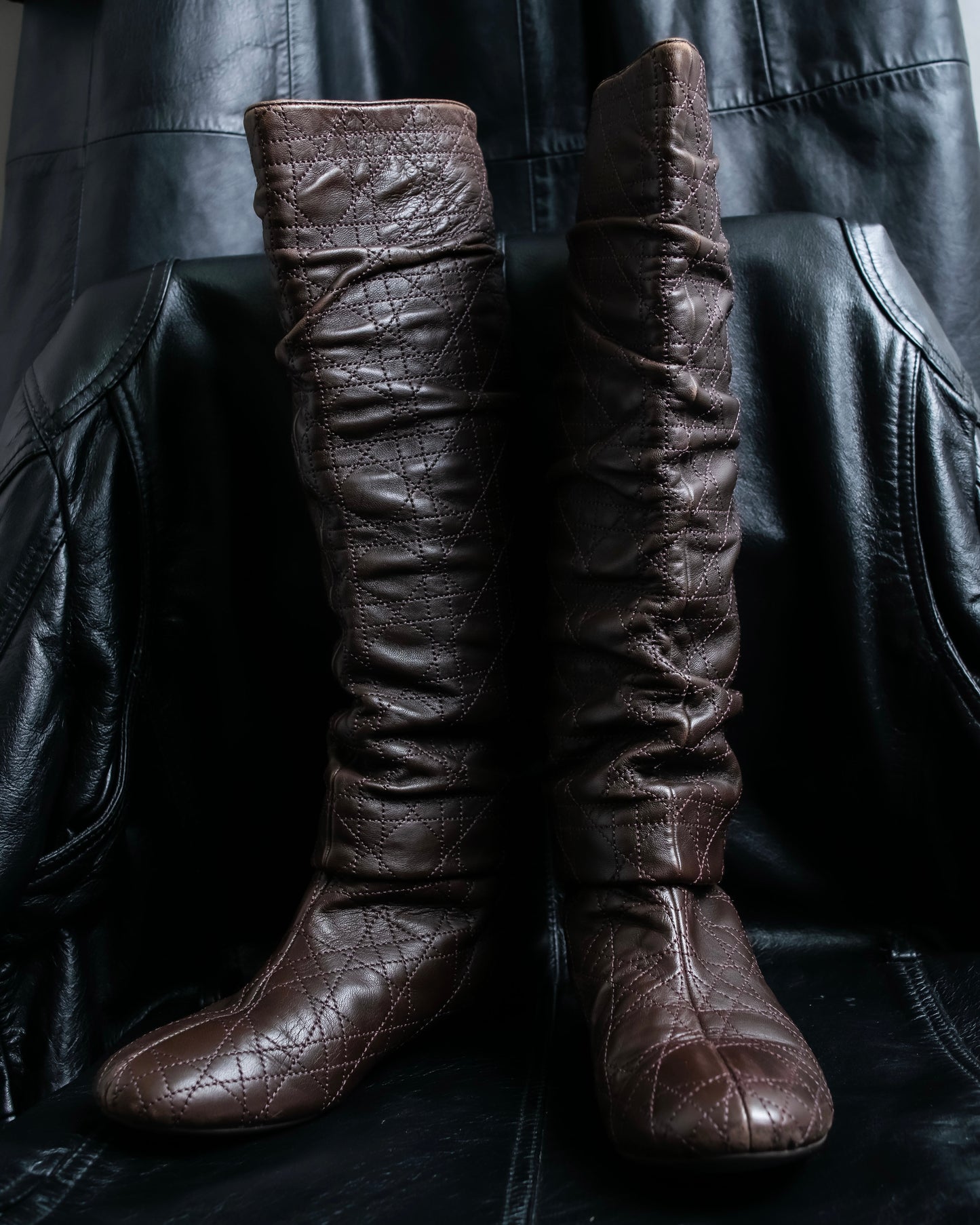 “Christian Dior”  Brown Cannage leather long boots