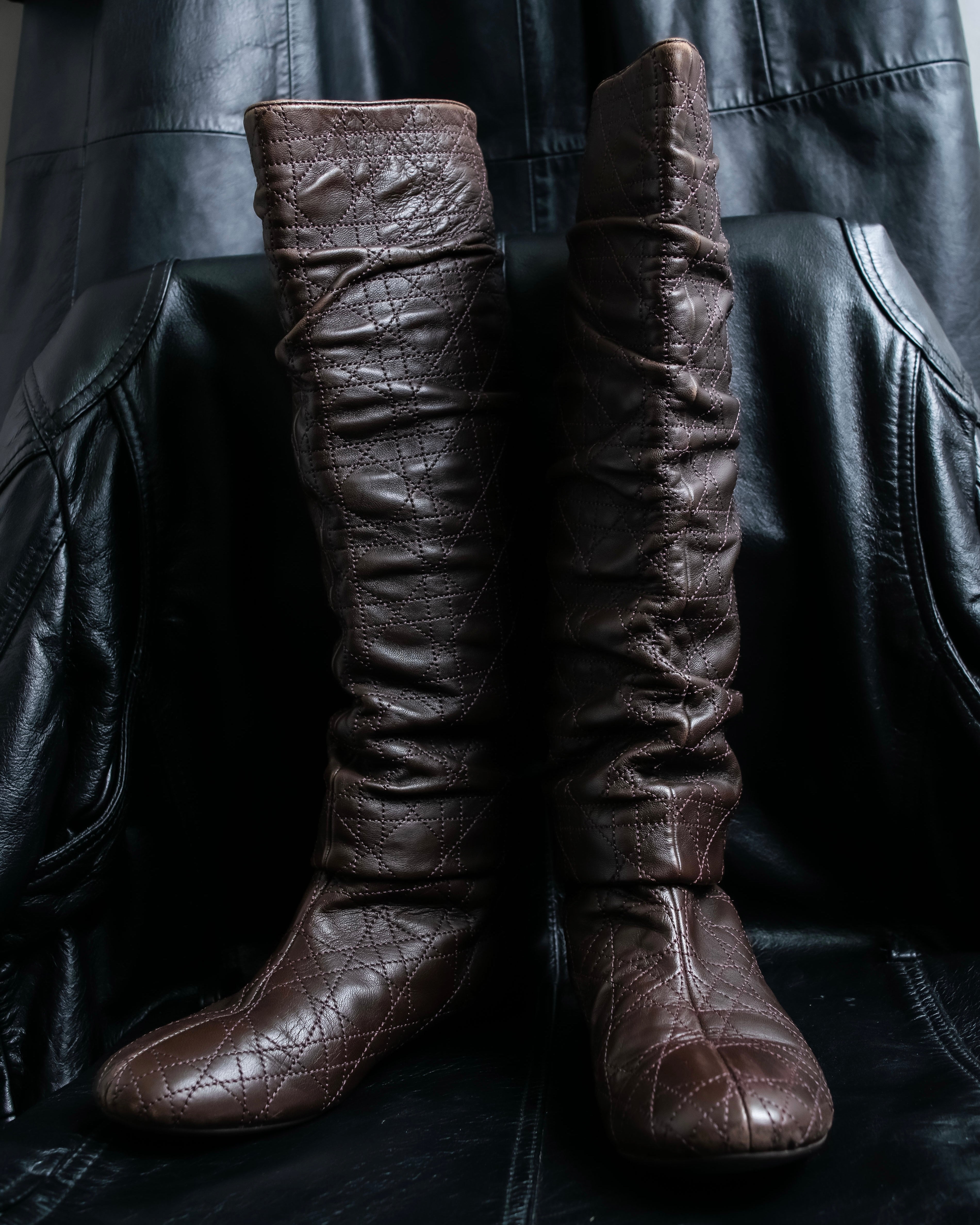“Christian Dior” Brown Cannage leather long boots