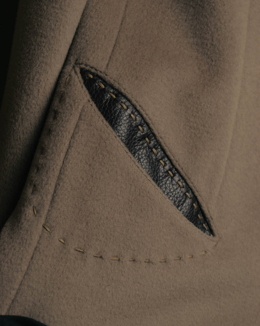 -SPECIAL- "FENDI" 90's-00's Cashmere blend long coat with leather contrast