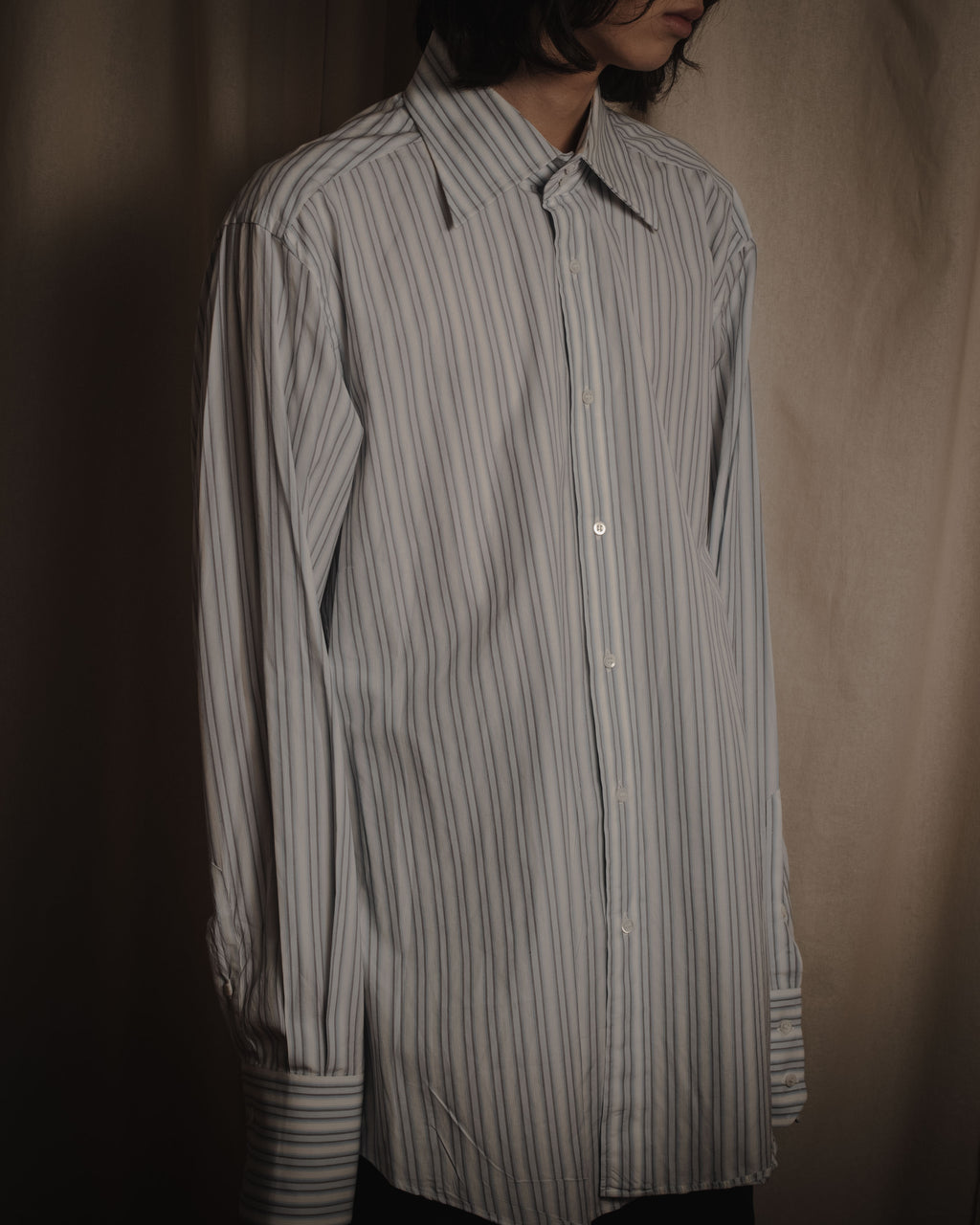 "GUCCI" Striped spread collar shirt with contrast cuffs