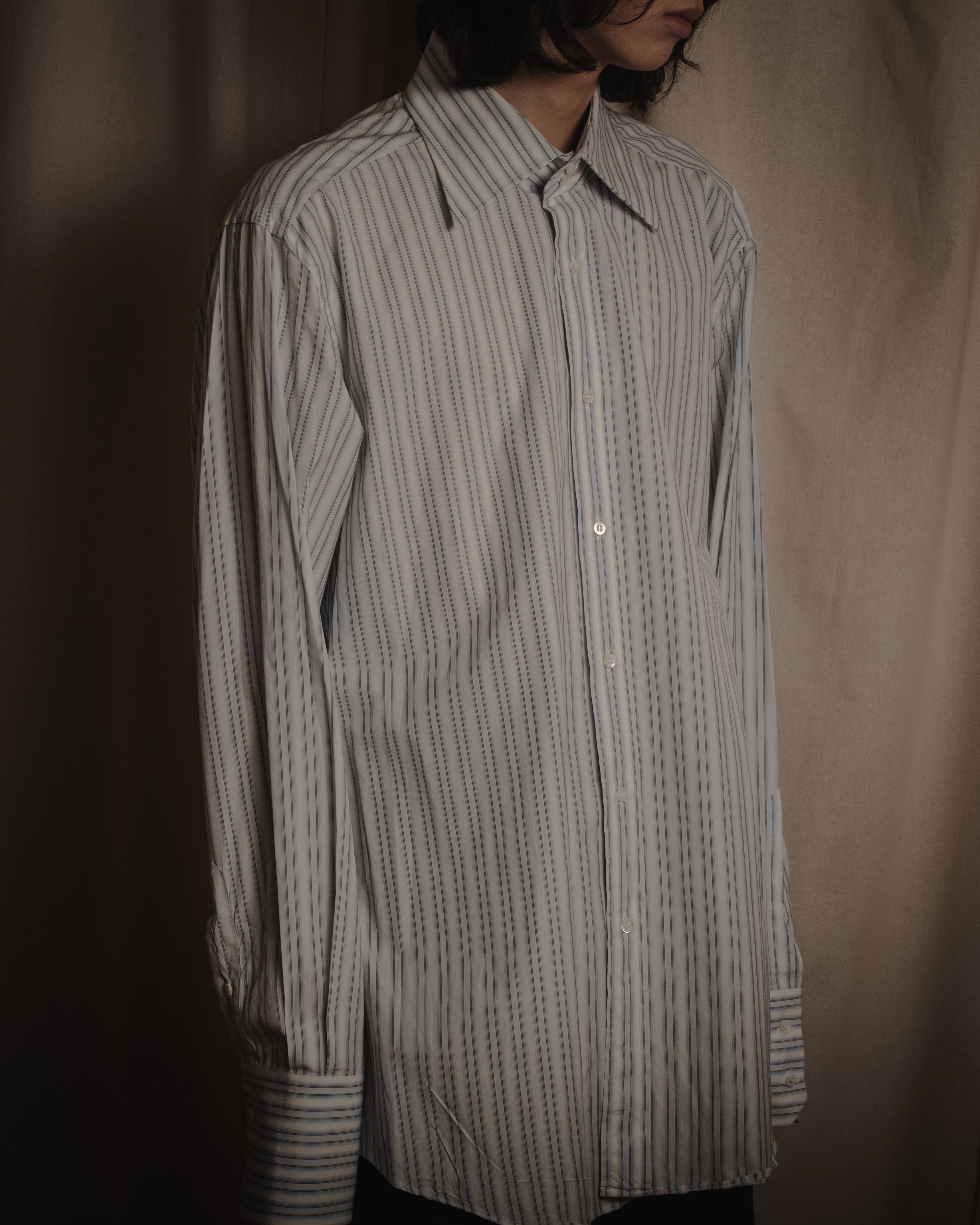 "GUCCI" Striped spread collar shirt with contrast cuffs