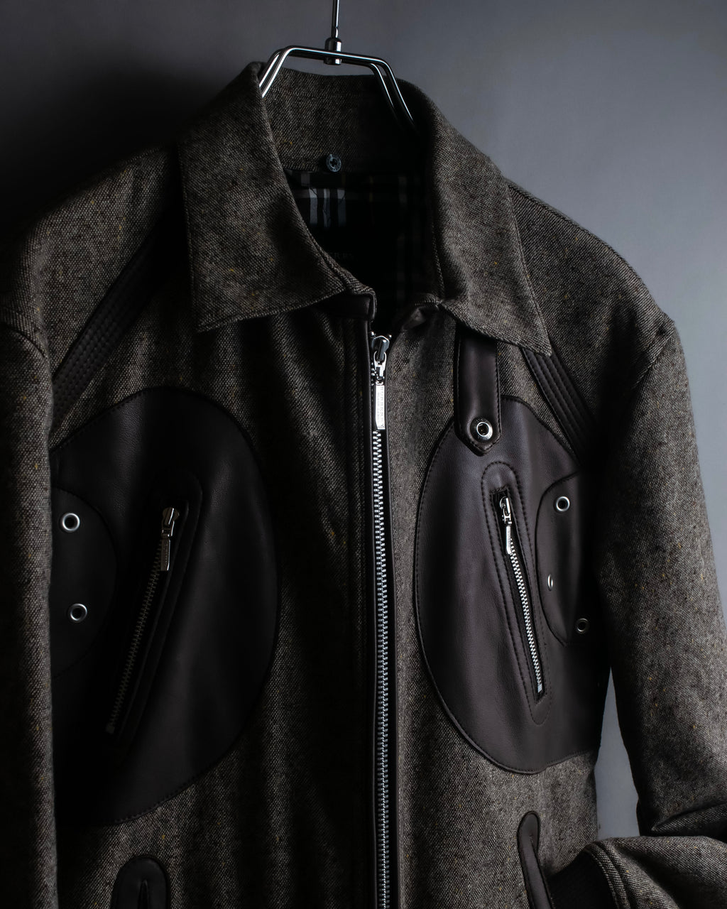 "BURBERRY Black Label" Leather combination design zip-up blouson