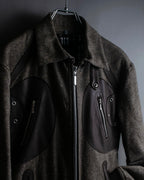 "BURBERRY Black Label" Leather combination design zip-up blouson