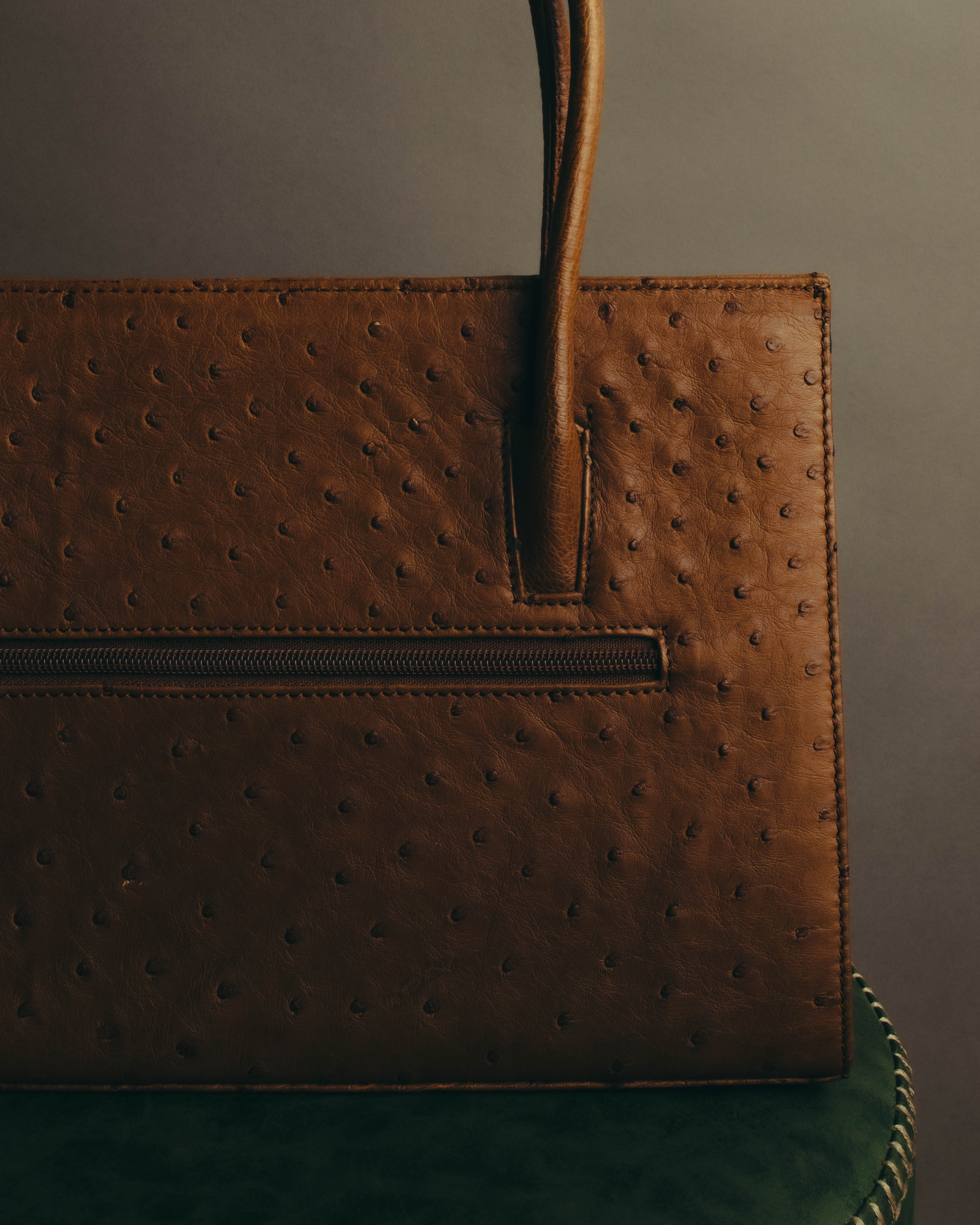“GIOVANNI VALENTINO” Structured ostrich top handle bag