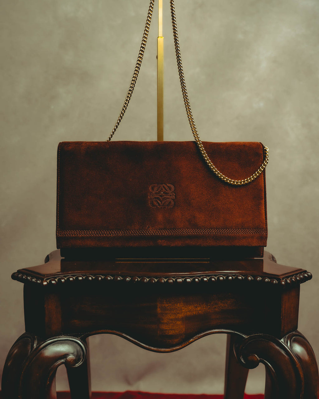 -SPECIAL- “LOEWE” 80’s-90’s embossed anagram suede shoulder bag