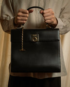 "CELINE" 80's-90's Square silhouette gold parts design leather hand bag