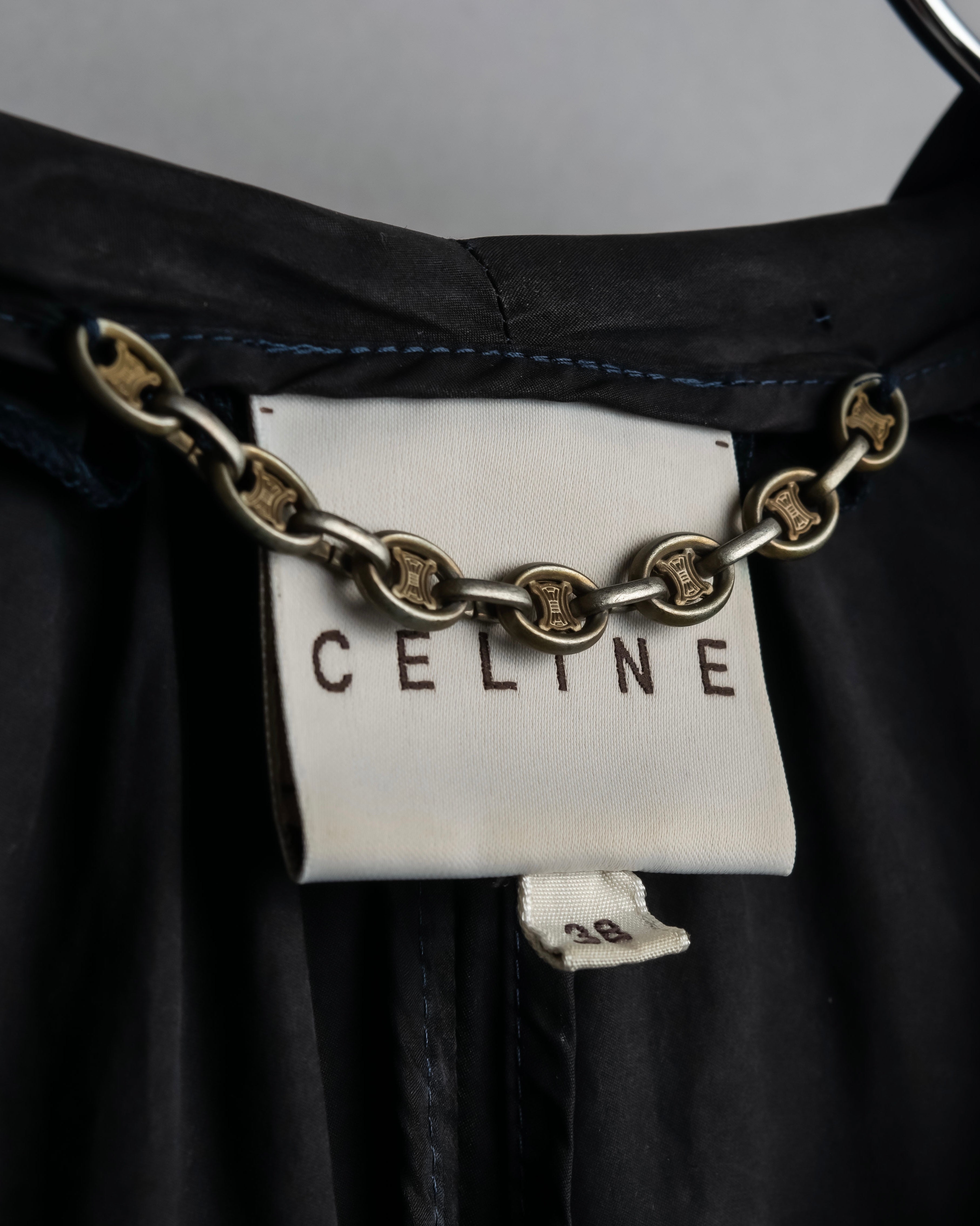 "CELINE" Gathered design hooded double zipper dress