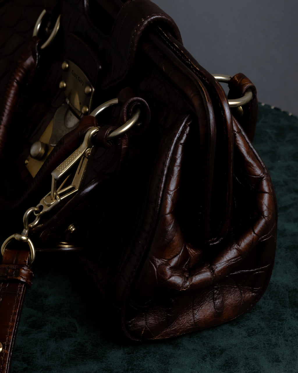 "MIU MIU" Antique design crocodile embossed leather 2way bag