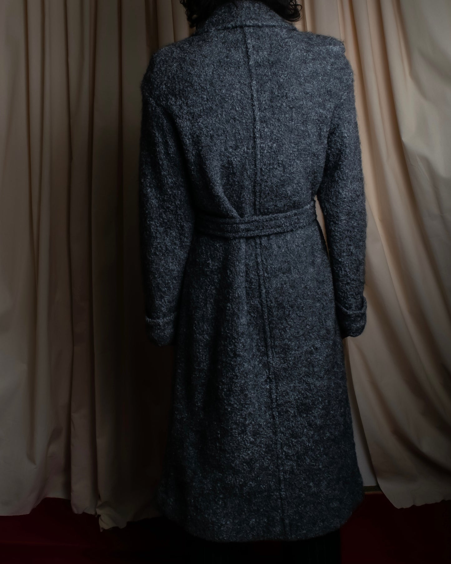 "YVES SAINT LAURENT" Double breasted belted brushedmaxi length chester coat