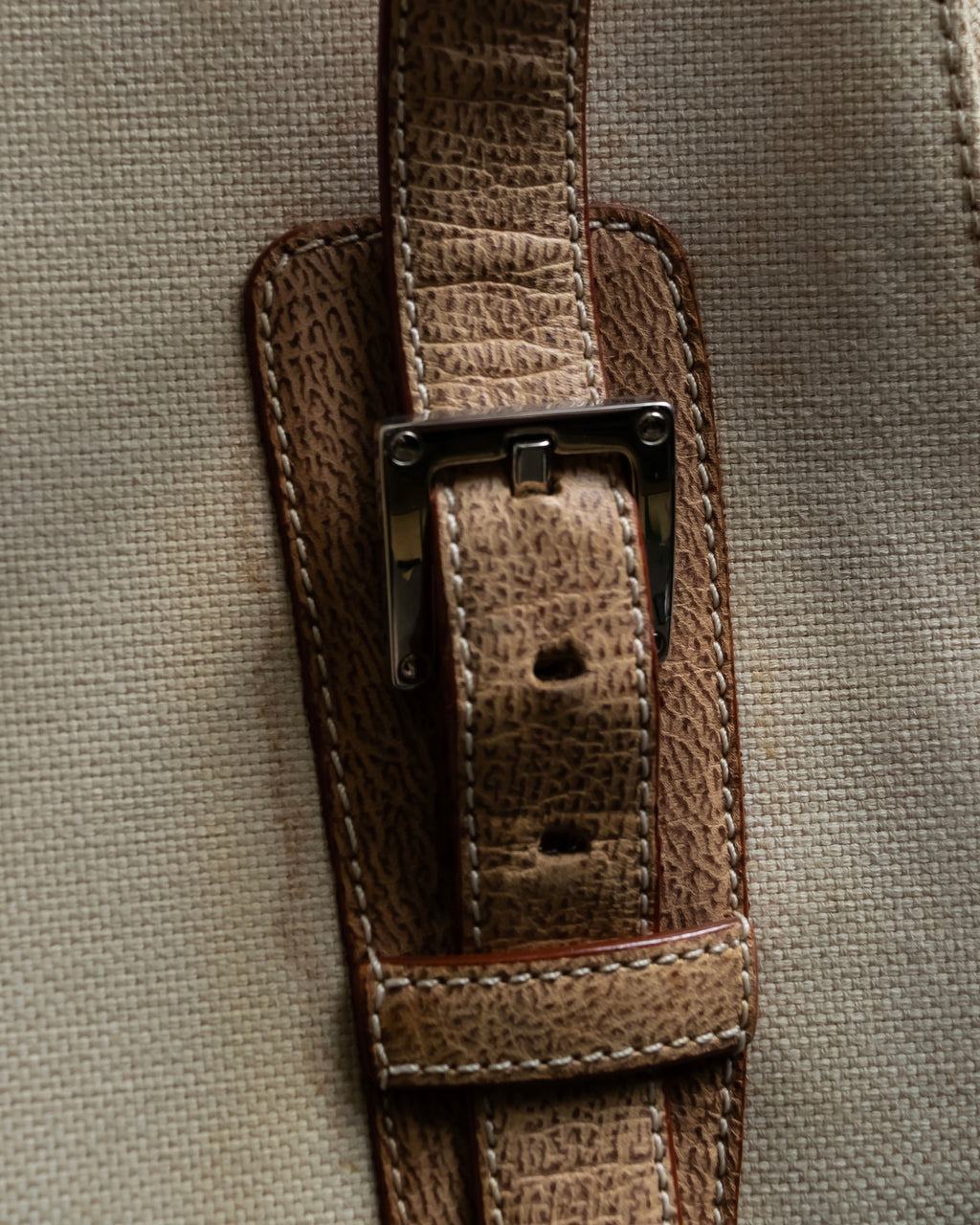 “LOEWE” Leather belted design bicolor handbag