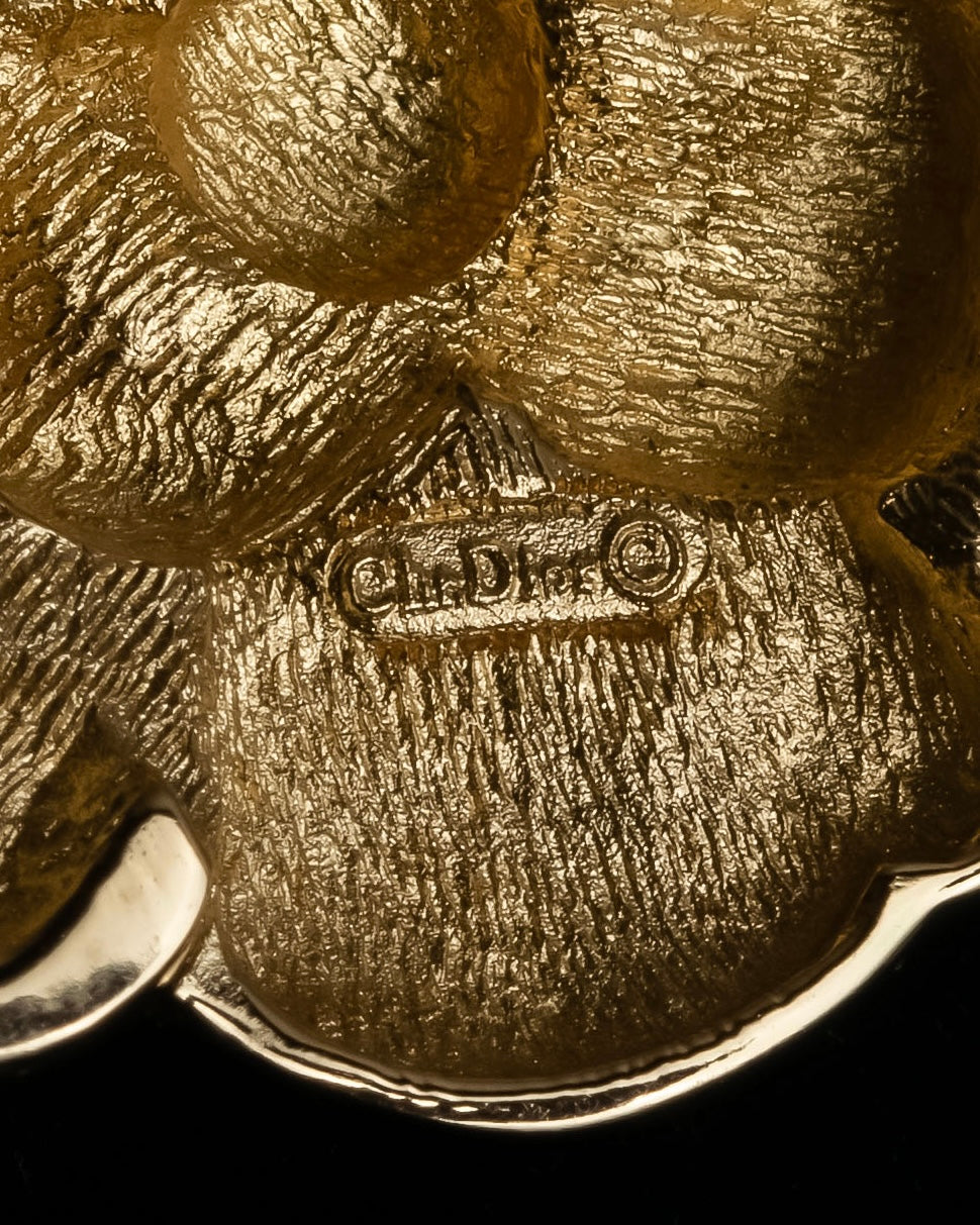 "Christian Dior" Flower motif gold brooch