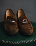 "HERMES" 00’s suede h buckle heeled loafers
