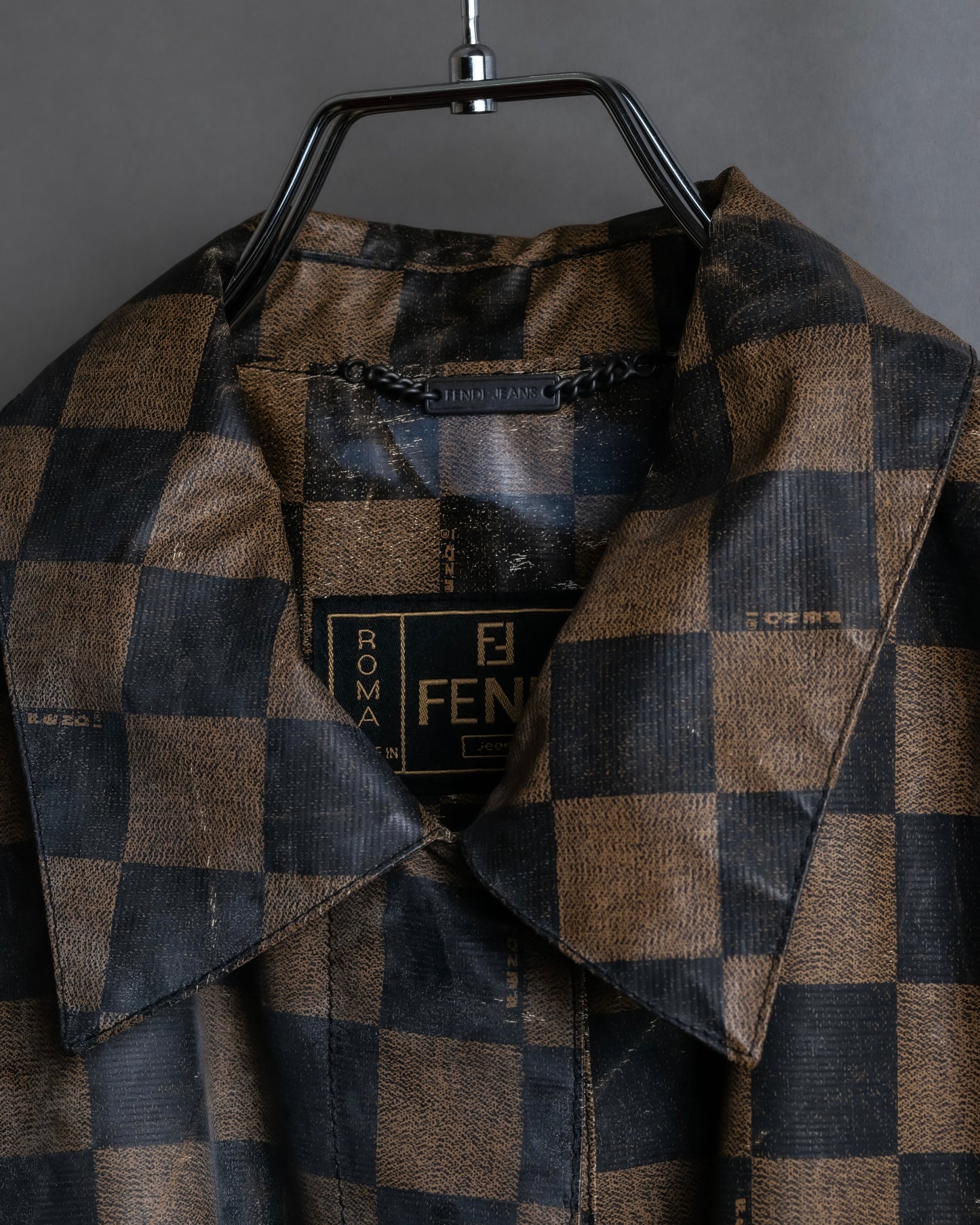 "FENDI" Pecan checkered belted mid length coat