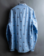 "GUCCI" Michele period elephant pattern sax blue color shirt