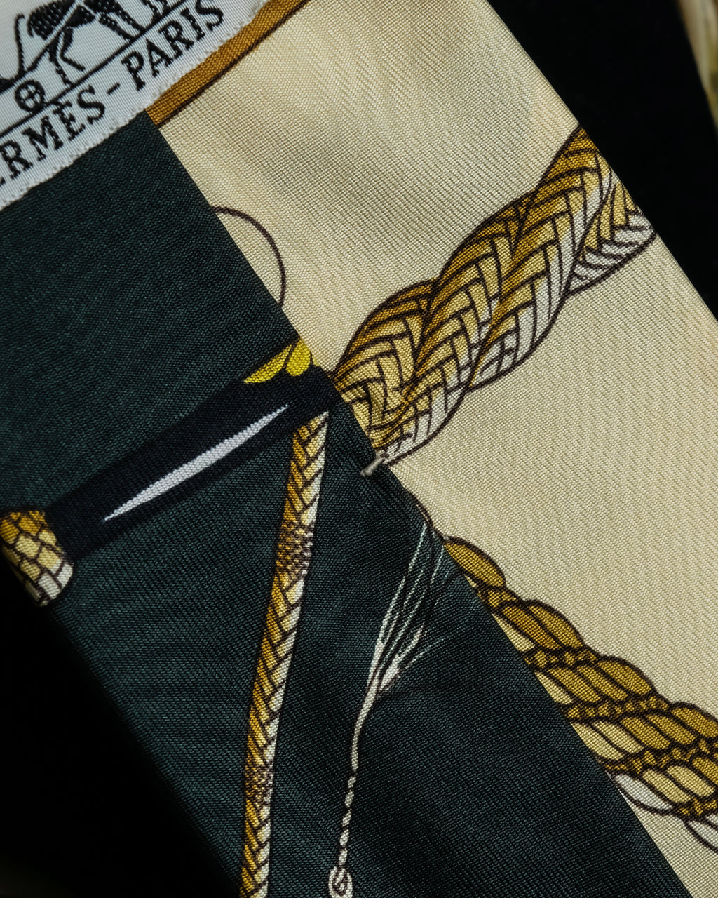 "HERMES" Horse harness motif silk neck tie