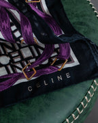 "CELINE" Belt motif pattern purple color silk scarf