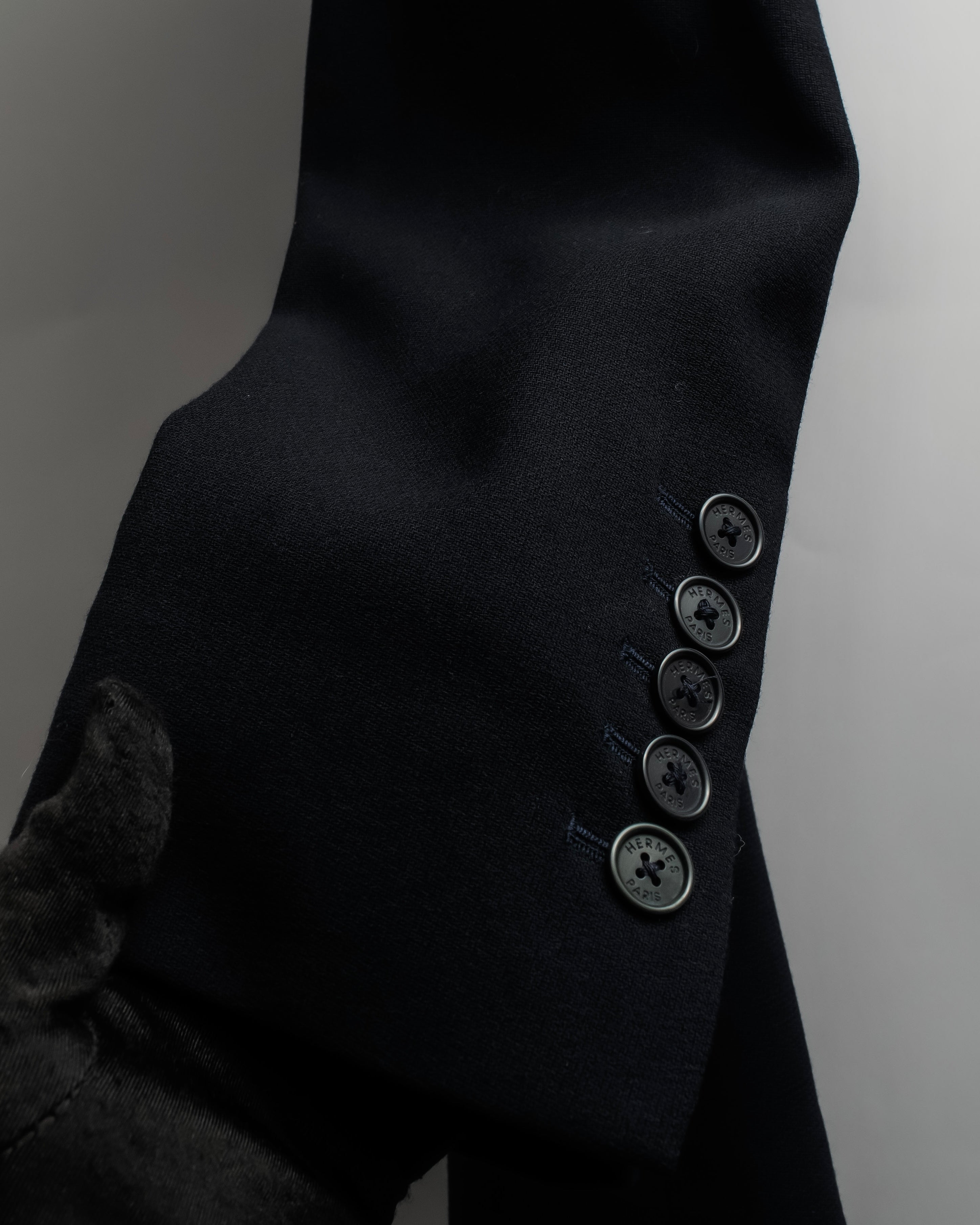 "HERMES" 90's classic detail dark blue tailored jacket