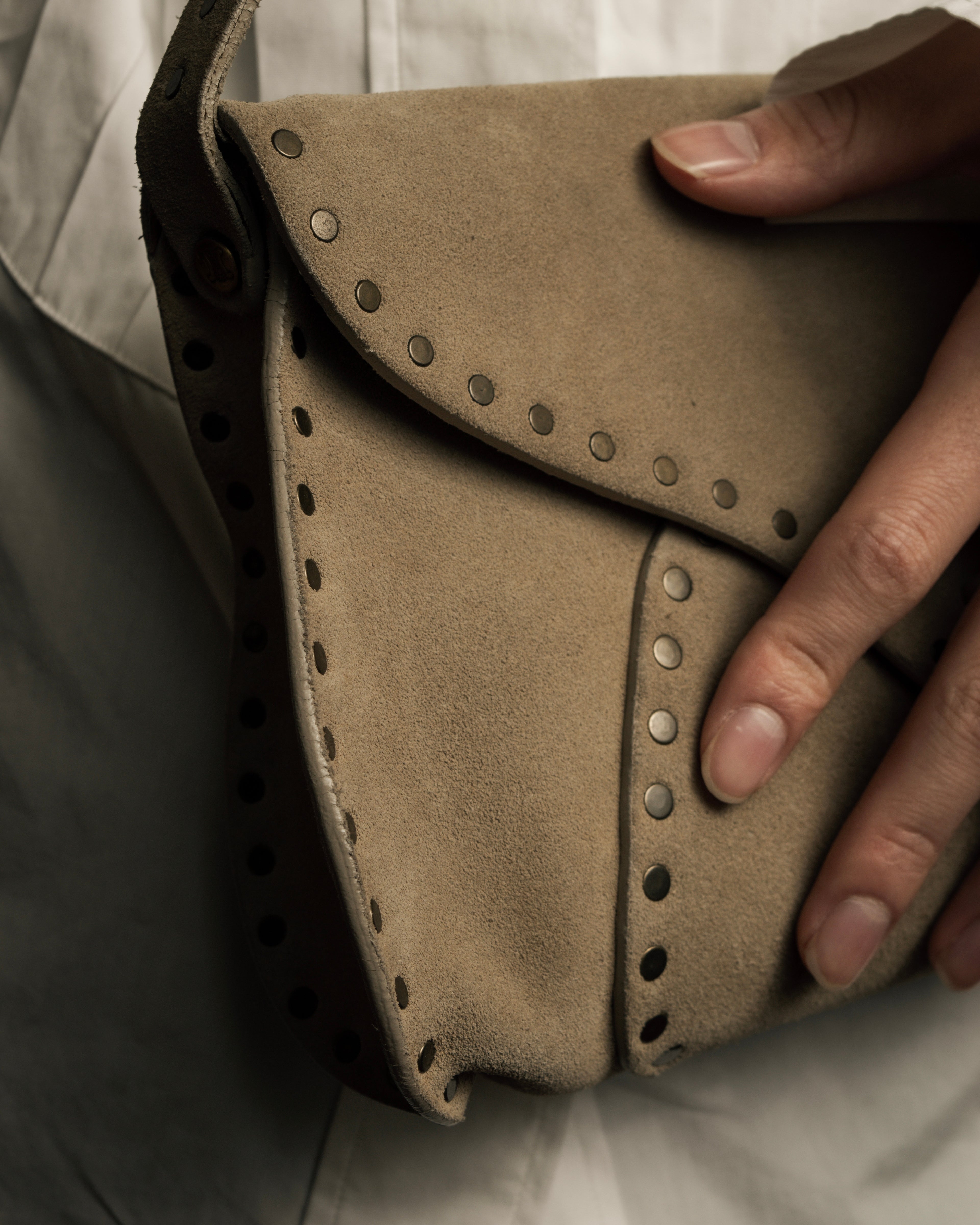 "CELINE" Studs design suede leather shoulder bag