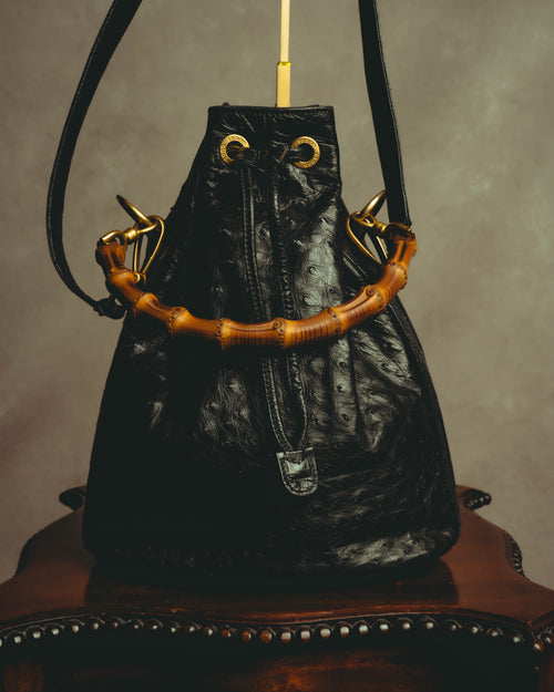 –SPECIAL– "GUCCI" 80's Bamboo handle leather bucket bag