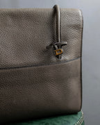 "Delvaux" Front D metal charm design horizontal leather shoulder bag