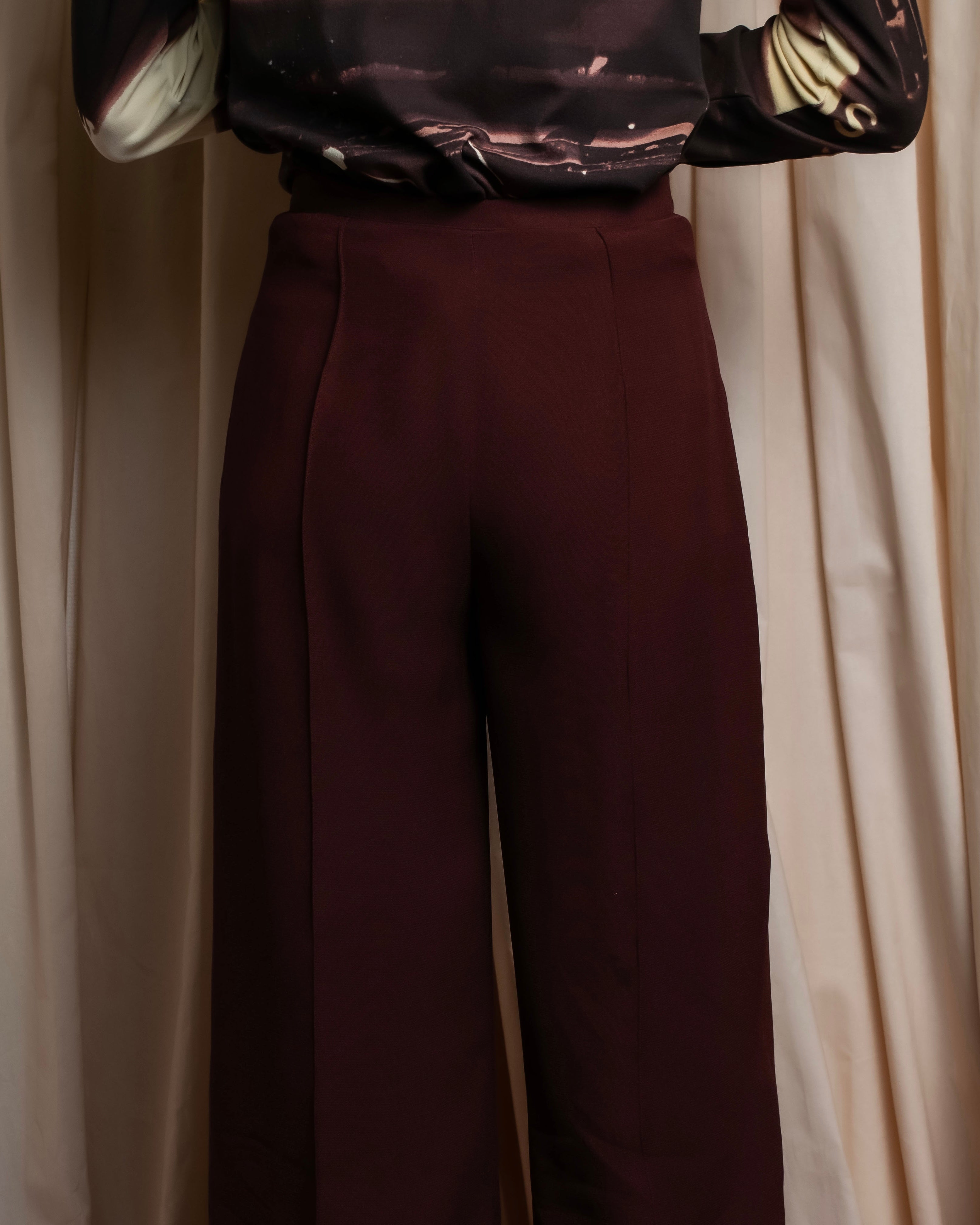 "JEAN PAUL GAULTIER" Beautiful drape burgundy wide slacks