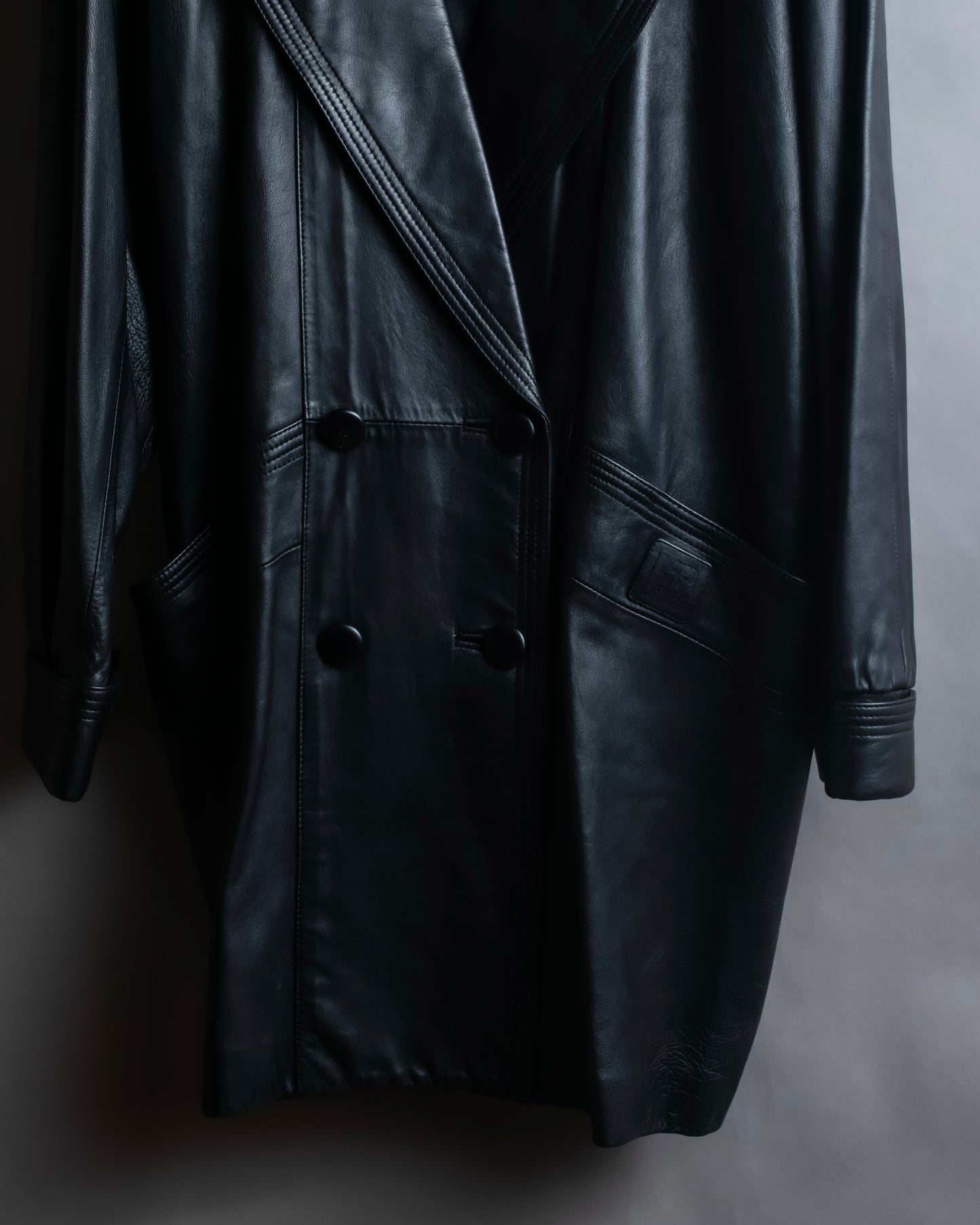 "PIERRE BALMAIN" Oversized double-breasted lamb leather tailored jacket