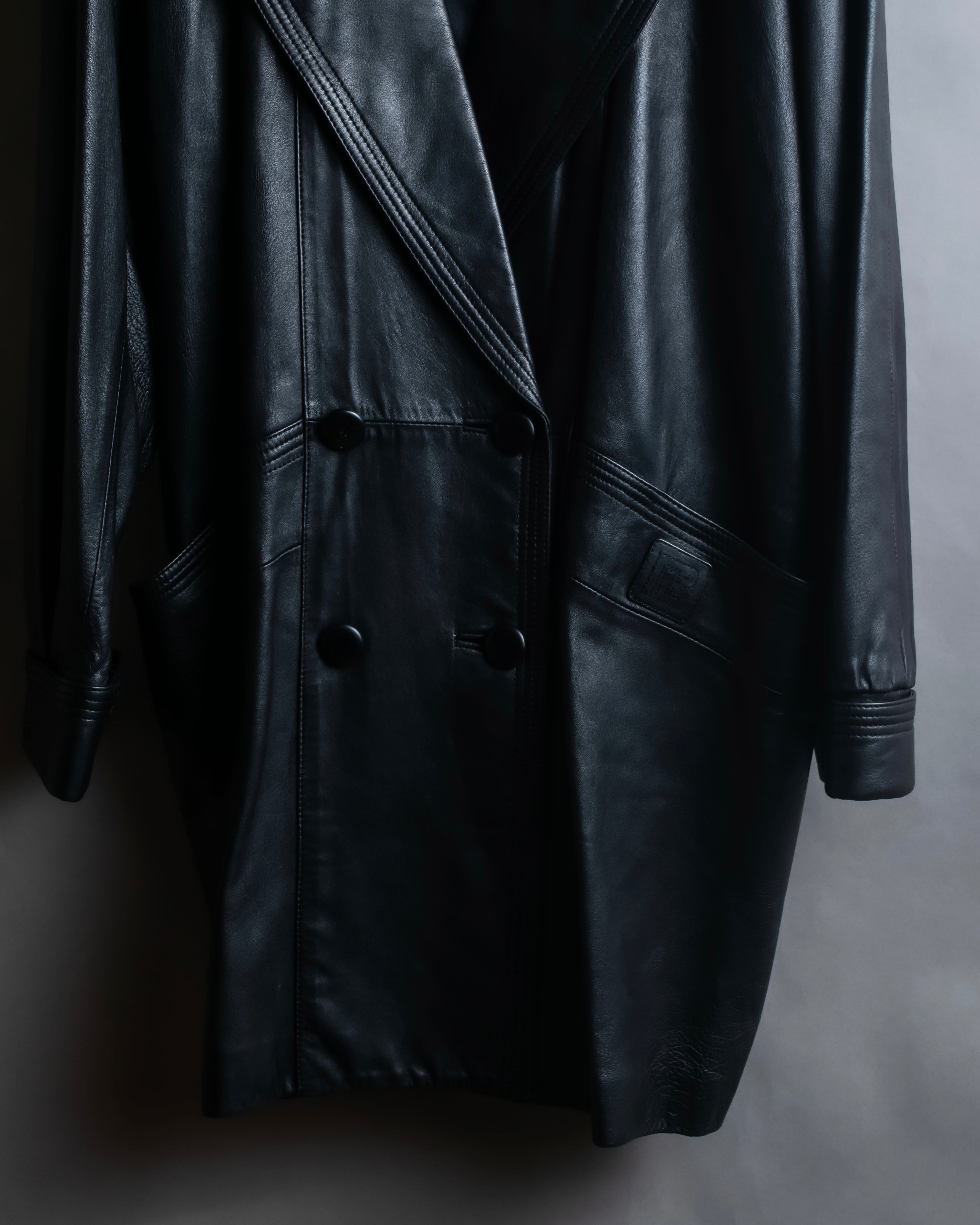 "PIERRE BALMAIN" Oversized double-breasted lamb leather tailored jacket