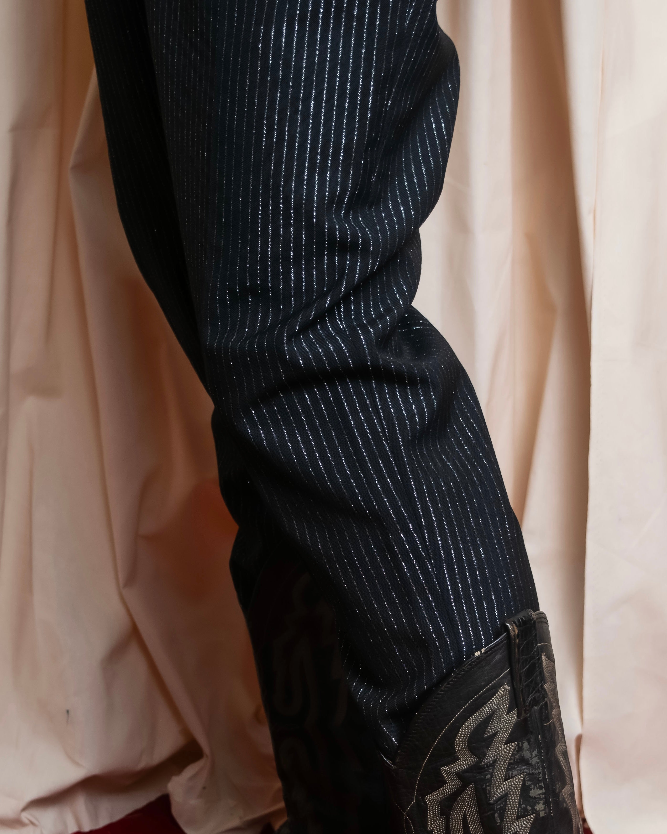 "CELINE" Shiny striped wide tapered slacks