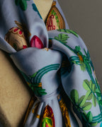 "GUCCI" 90's-00's Vintage botanical and perfume bottle silk scarf